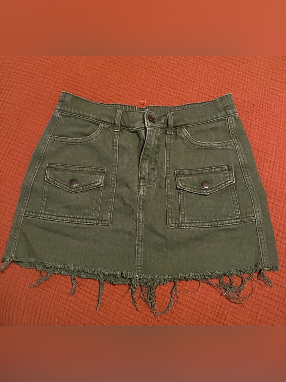 aerie Olive Green Cargo Mini Skirt with Frayed Hem